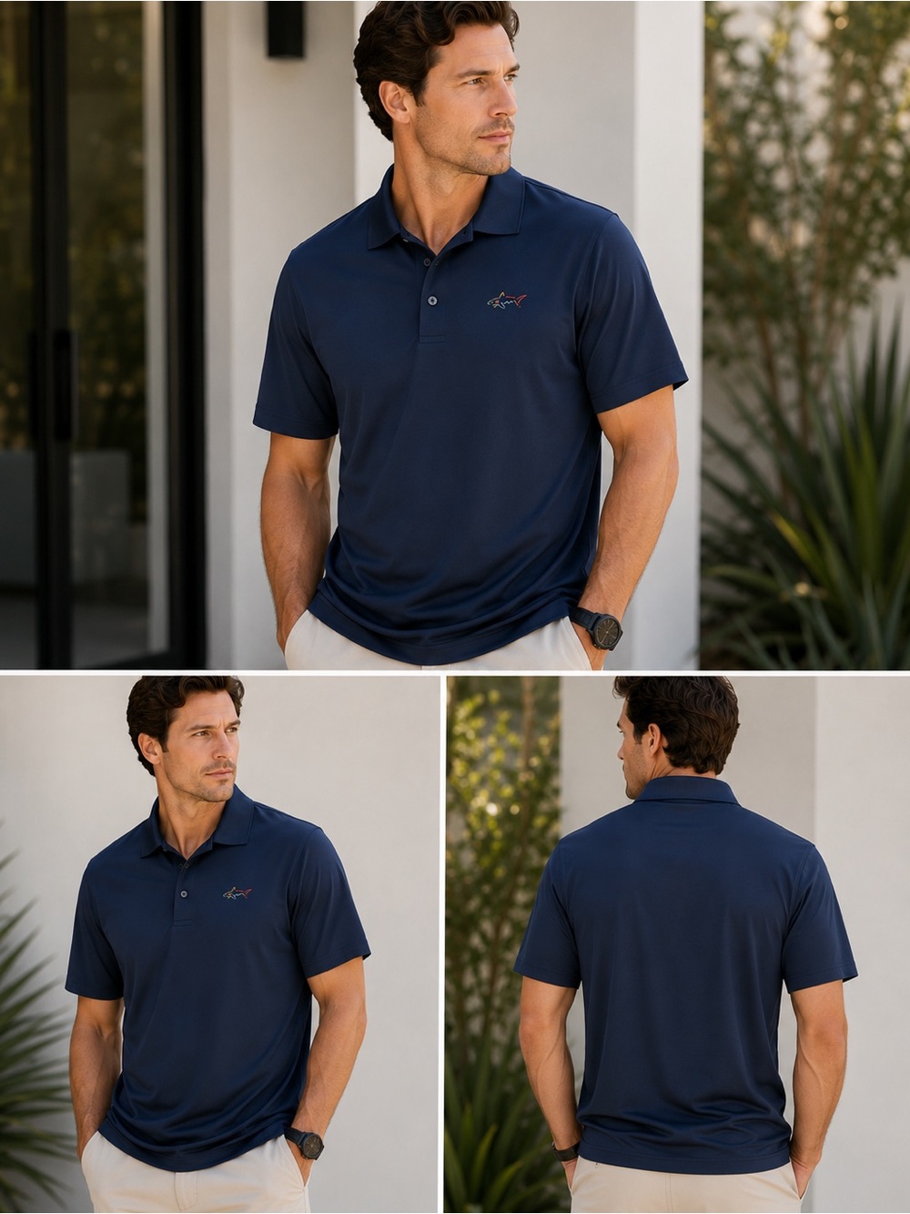 Greg Norman for Tasso Elba Navy Play Dry Slim Fit Polo XXL